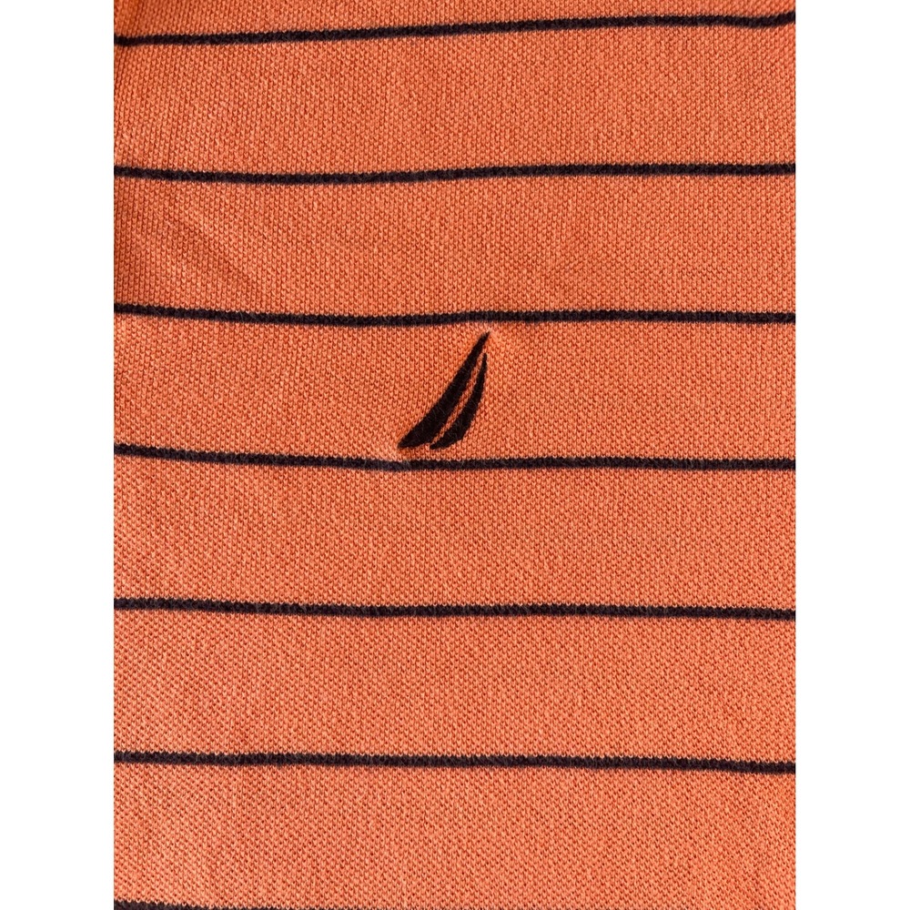 Nautica Mens XS Classic Fit Striped Polo Shirt Orange Navy Blue Short Sleeve‎